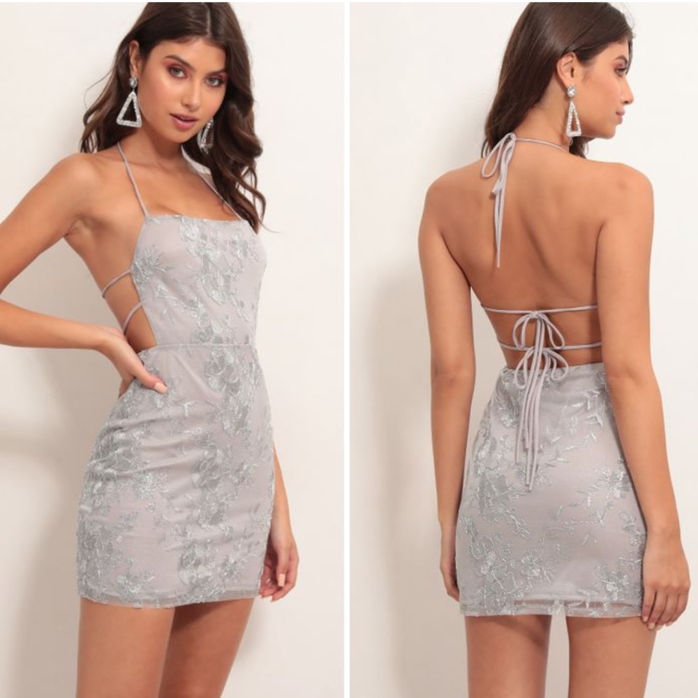 Lucy in the Sky Embroidered Lace Dress in Silver